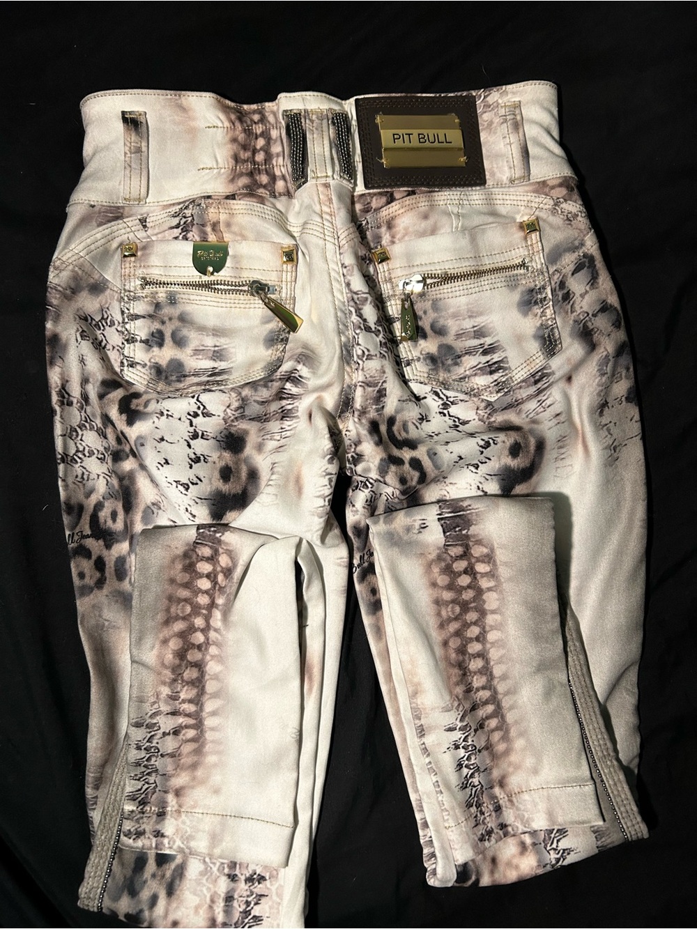 Pit Bull Printed Denim Jeggings - White Taupe Snake Print